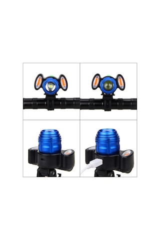 Hombey Çocuk Bisiklet Feneri, Xml T6 Led, 4 Modlu, Yakın-uzak Odaklanabilir, Şarj Edilebilir, Ipx6 Su Geçirmez, Mavi Mavi