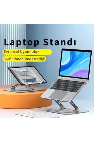Lexroo Yükseklik Ayarlı 360 Döner Alüminyum Laptop Standı Laptop Sehpası Açı Yükseklik Ayarlı