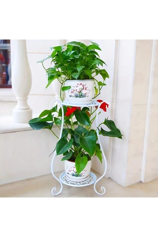 1 Paket, Zarif Çift Katmanlı Metal Çiçek Rafı Stand-çok Katmanlı