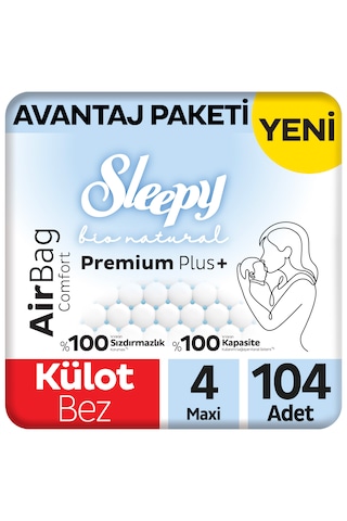 Sleepy Bio Natural Premium Plus Airbag Comfort Avantaj Paketi Külot Bez 4 Numara Maxi 104 Adet
