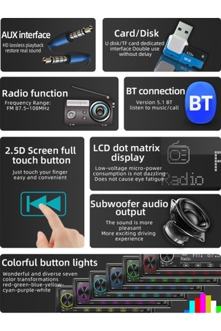 Novahub Bluetooth Araç Arama - Dokunmatik Panel, Eller Serbest, Usb Şarj, U-disk/tf/aux, 1 Din Mp3 Oynatıcı