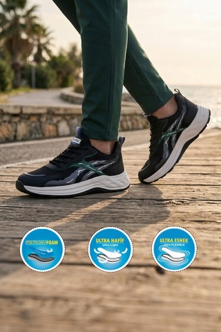 Voyager Siyah Fileli Memory Foam Erkek Günlük Spor Ayakkabı Hafif Esnek Sneaker E275 M