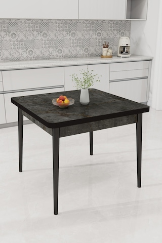 Renlife Küçük Mutfak Yemek Masası 70x70 Kare Metal Ayaklı Modern Masa Antrasit Gri