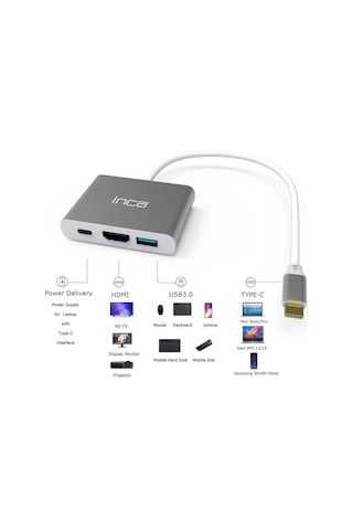Inca Itpc-04tx Type-c Hub Hdmı 4k 30hz Usb3.0+pd100w Akım Ve Voltaj Korumalı Alüminyum Çoklayıcı