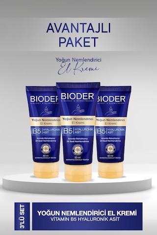 Bioder Yoğun Nemlendiricili El Kremi 50 Ml 3 Adet