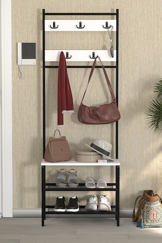 Bofigo 3 Raflı Metal Portmanto Elbise Askılığı Vestiyer Ayakkabılık Samanyolu Beyaz Beyaz