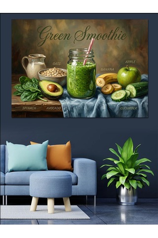 Green Smoothie Ve Sağlıklı Yaşam Dekoratif Kanvas - Mdf Ahşap Tablo