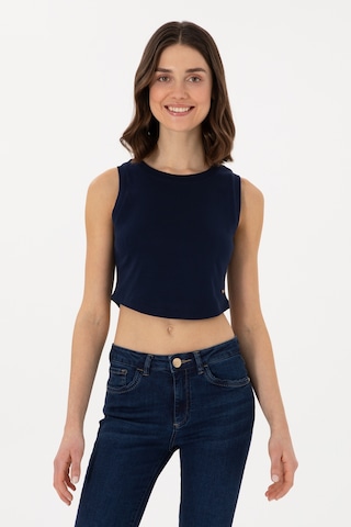 U.S. Polo Assn. Kadın Lacivert Kolsuz Bisiklet Yaka Crop Basic Tişört 50305695-VR033