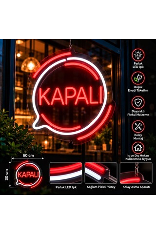 Kapalı Neon Led Tabela 60x30 Cm Işıklı Pleksi Vitrin Tabelası İşletme Dekorasyon