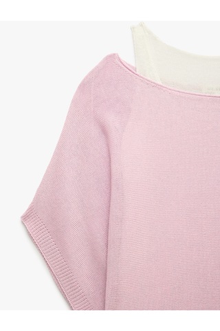 Koton Slim Fit Kayık Yaka Uzun Kollu İkili Triko Kazak Pembe 7wal90145ıt Gülkurusu