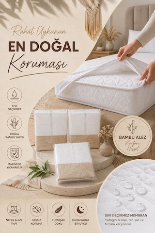 Eco Touch Sıvı Geçirmez Alez Terletmeyen 4 Mevsim Yatak Koruyucu Beyaz
