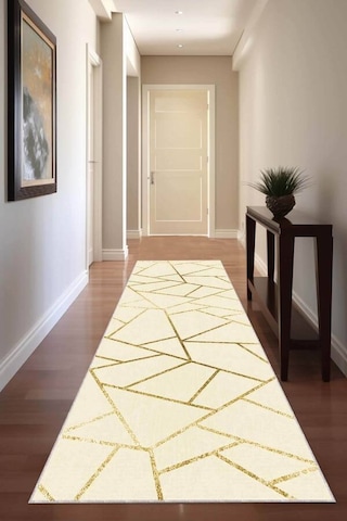 Krem Kaymaz Geometrik Kesme Rulo Özel Ölçülü Yolluk Ar1490n11