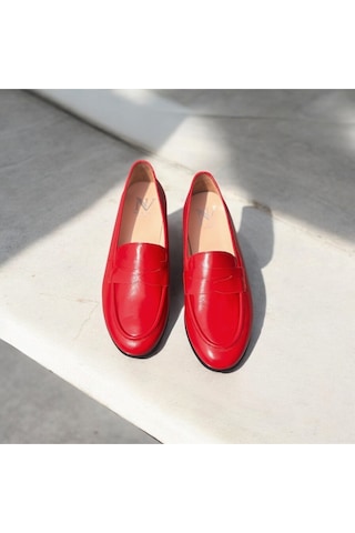 Ne&ve Shoes Kırmızı Hakiki Parlak Deri Kadın Loafer Ayakkabı