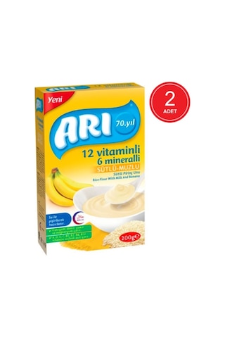Arı 12 Vitaminli 6 Mineralli Sütlü Muzlu 6+ Ay Pirinç Unu 2 x 200 G