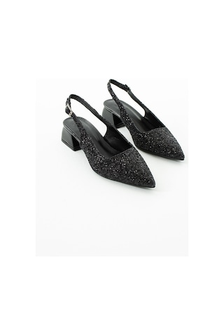 Duxal Shoes Londra Cam Kırıntıları Detay Arkası Açık Topuklu Ayakkabı Siyah