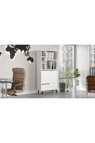 Yurudesign Ocean Ofis Klasör Dolabı Kitaplık 3 Kapaklı Metal Ayaklı Beyaz On9b-w Beyaz