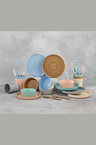 Makri Home 30 Parça Piknik Seti 6 Kişilik Tabak, Kase, Bardak, Kaşık, Çatal, Plastik Çok Renkli