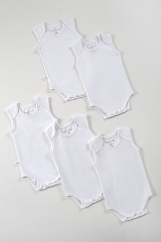 Tinylamb Bebek Atleti Beyaz Renk Bebek Bodysuit Kolsuz Set - 5 Parça