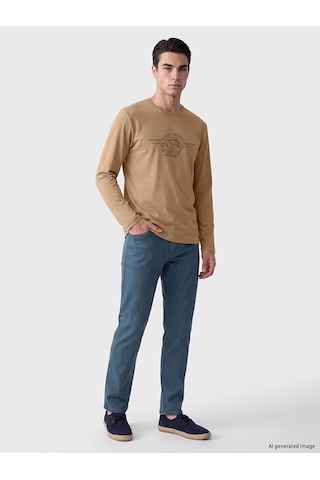 Lcwaıkıkı Classic Bej Bisiklet Yaka Baskılı Erkek Sweatshirt