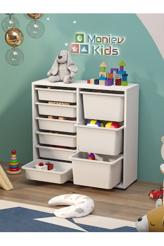 Beyza 9 Sepetli Çok Amaçlı Dolap Oyuncak Dolabı Beyaz Beyaz