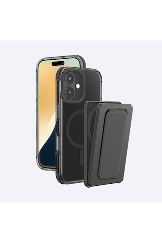 İphone 16 Plus Uyumlu Kılıf Magsafe Özellikli Standlı Kartlıklı Set Amazingthing Omni Adventure Seri Siyah