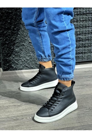 Knack Yüksek Taban Ayakkabı C-030 Siyah Beyaz Taban knkbotc30sbt-294 001