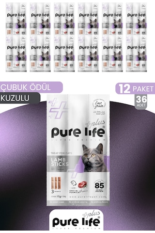 Purelife Plus Stick Kuzu Etli Kedi Ödül Çubukları 12 x 15 G