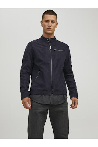 Jack & Jones Erkek Rocky Deri Ceket Lacivert - Siyah