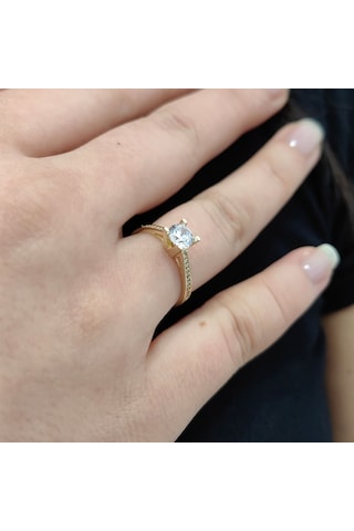 Chavin 0,85 Carat Tek Taş Sarı Altın Yüzük Du33