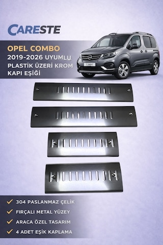 Opel Combo 2019-2026 Uyumlu Kapı Eşiği 4 Parça 304 Paslanmaz Çelik Plastik Üzeri Krom