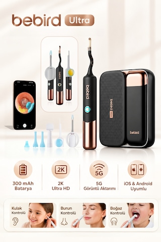 Bebird Earsight Ultra 2k Hd Kameralı Akıllı Kulak Temizleme Cihazı Görüntülü Cımbız Ve Damlalık Seti