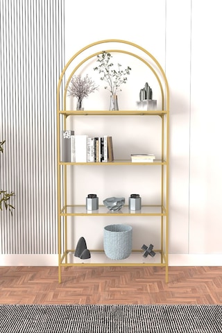 Mona Gold Kitaplık Dekoratif Aksesuar Rafı Mutfak Rafı Şeffaf Cam