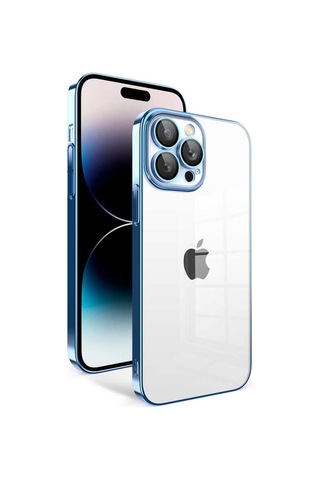 Zeyline Apple Uyumlu iPhone 14 Pro Kamera Korumalı Renkli Çerçeveli Zore Garaj Kapak-mavi Açık