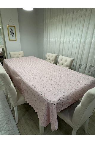Brode Nakış Işlemeli Dertsiz Masa Örtüsü 150x250 Pudra