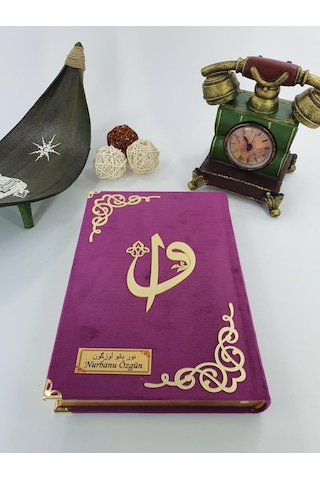 Kişiye İsme Özel Kelime Mealli Kuranı Kerim Mürdüm Kadife Mevlid -
