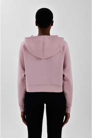 Kadın Sol Göğsü Logo Detaylı Cepli Kapüşonlu Sweatshirt Pembe