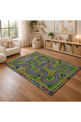 Kartela Halı Yarış Pisti Kaymaz Taban Çocuk Oyun Halısı - 60 x 90 CM