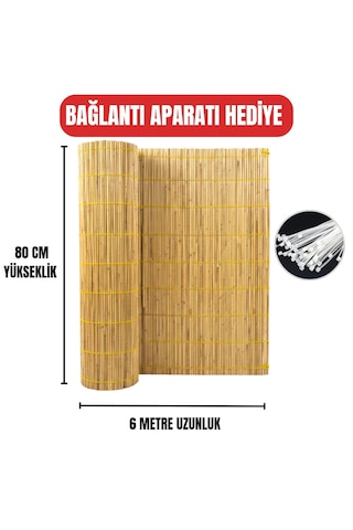 80 Cm X 6 Metre Misina Örgülü Kamış Hasır - Balkon Çiti + Montaj Kelepçesi Hediyeli