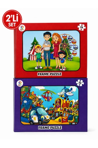 2 Li Frame Puzzle Seti 24 Parça Eğitici Çocuk Yapbozu 1
