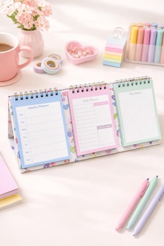 Lizy Masaüstü Planner Takvim 3 Bölmeli - Haftalık Ve Günlük Liste, Not Sayfaları Model-3
