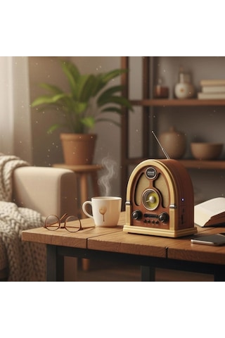 Orta Boy Kubbe Model Retro Ahşap Tasarım Bluetooth Hoparlörlü Radyo Fm/am Destekli, Şarjlı Ve Taşı
