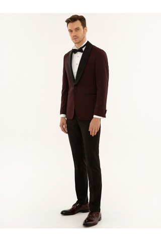 Cacharel Bordo Slim Fit Damatlık Kırmızı