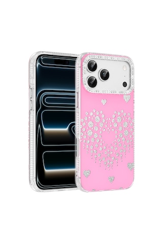 Apple iPhone Uyumlu 17 Pro Max Kılıf Damla Taşlı Zore Rivas Sert Pc Kapak - Pembe