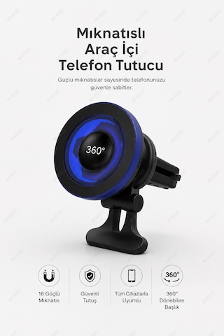 Flthc Manyetik Telefon Tutucu Araç İçi Havalandırma Izgarası İçin 16 Güçlü Mıknatıslı 360 Dönebilen Telefon Standı Magsafe Uyumlu Universal