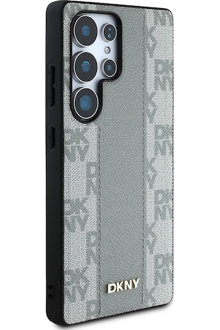 Galaxy Uyumlu S25 Ultra Kılıf Dkny Lisanslı M-safe Şarj Özellikli 3d Yazılı Checkered Pattern Kapak Bej