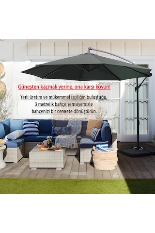Gunbo Home 3 Mt 8 Kaburga Full Demir 21 Kg Antrasitbahçe Şemsiyes