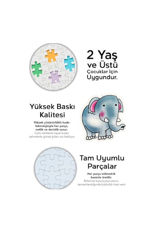 13 Parça Hayvan Figürlü Puzzle Seti - Aslan Fil Zürafa Maymun Şekilli 2-3 Yaş Eğitici Yapboz