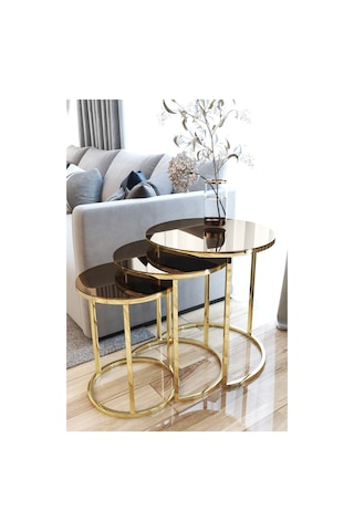 Faymend 3lü Lüx C Zigon Sehpa Gold Aynalı Altın