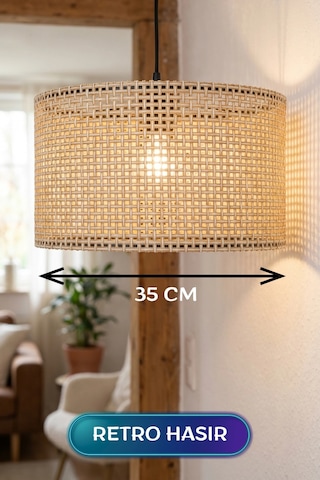 Retro Hasır Kumaş Başlıklı Sarkıt Avize 35 Cm Diğer