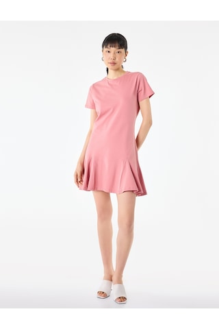 Koton Pamuklu Slim Fit Bisiklet Yaka Kısa Kollu Volümlü Mini Tişört Elbise Pembe 6sak80200ek Gül